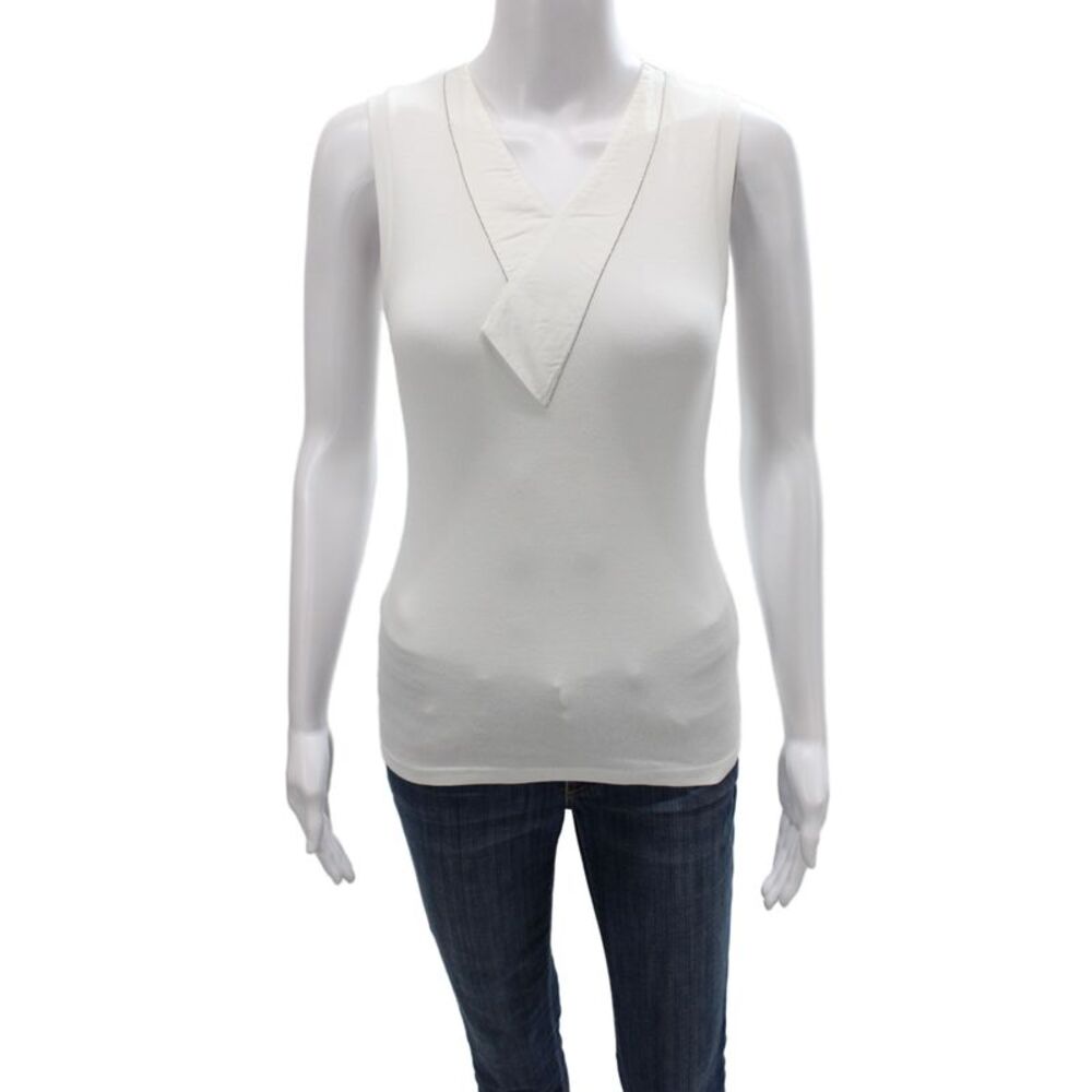 Peserico Womens Cotton V-Neck Sleeveless Tank White Size 38